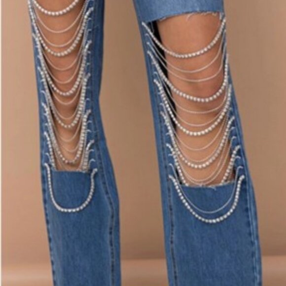 Kiwi Straight Fit Cut Out Rhinestone Rebel Bling Jeans Size Small New with Tags - Picture 6 of 16
